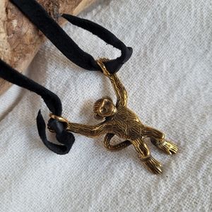 Designer monkey ape brass charm pendant neckl…